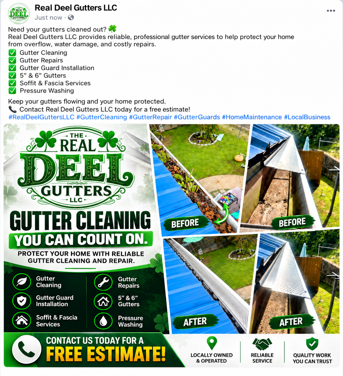 Gutter cleaning Facebook marketing concept